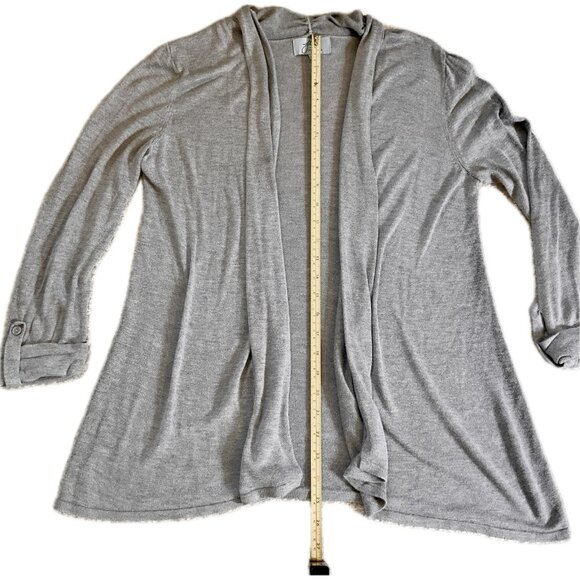 Joan Vass Cardigan  Size S Open Front Light Grey Knit Sweater Roll-tab Sleeves - Picture 8 of 14